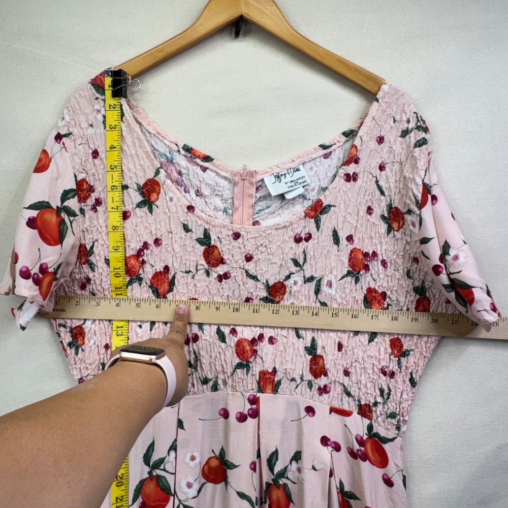 Jeffrey & Dara Vintage Cherry Print Smocked Midi Dress 8 Pink Cottagecore 90s - Picture 7 of 14
